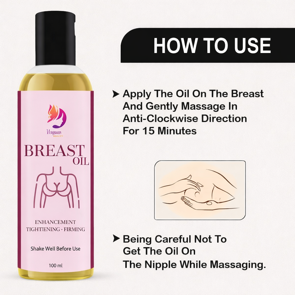 Brest Oil, 100% Natural Breast Massage Oil enriched with Strawberry, Rose, Coconut, Almond, Sunflower and Fenugreek Oil. Helps nourish, moisturize and tone skin. Lightweight, non-greasy formula for daily self-care use. 100 ML. - Image 4